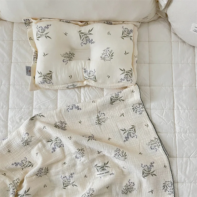 Cotton Muslin Baby Floral Blanket and Pillow Set Floral Toddler Blanket and Pillow Set with Reversible Design
