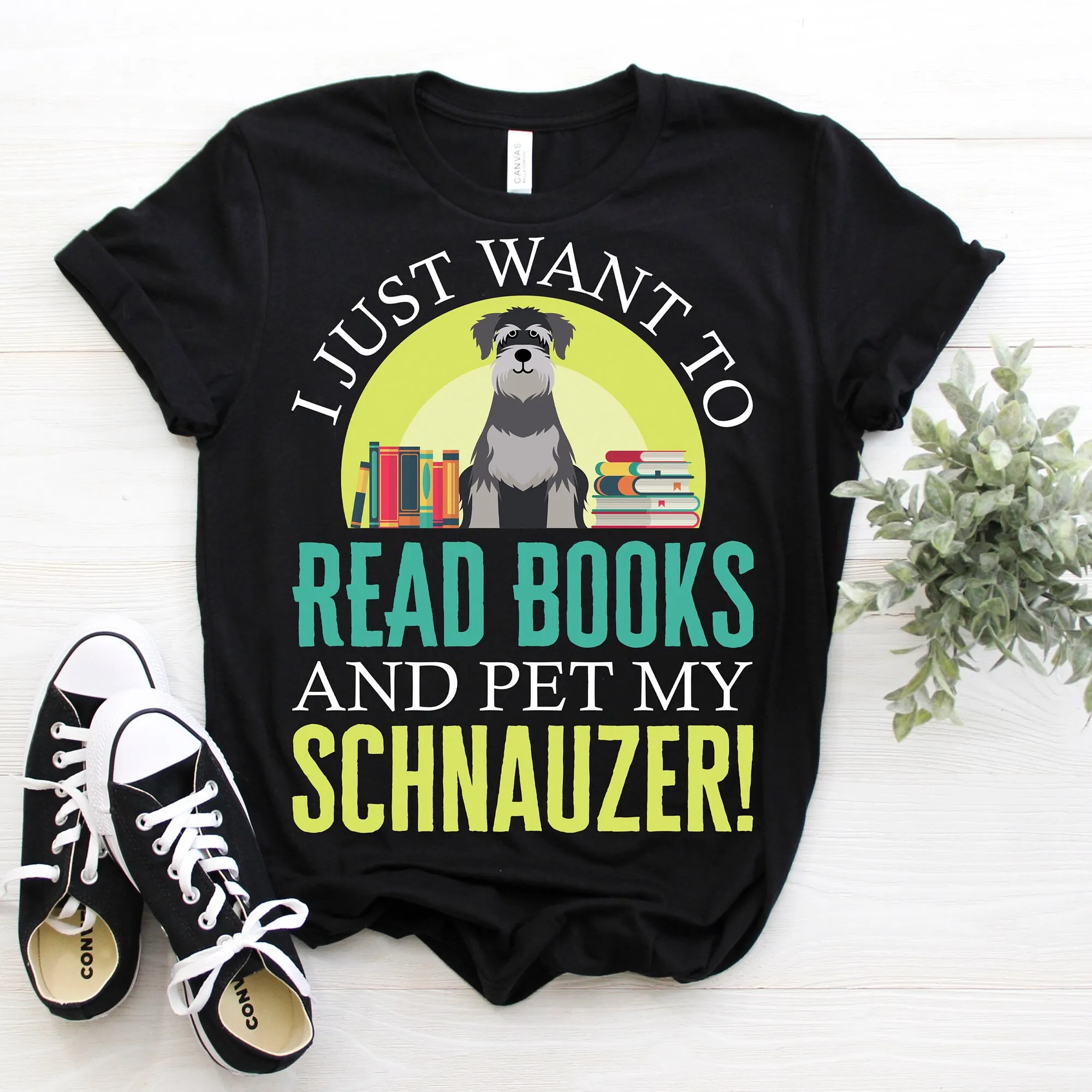 Schnauzer Leggi Libri Maglietta Da Lettura Schnauzer Lettore Di Cani Proprietario Carino Divertente Cucciolo Di Animale Domestico Fantastico Regalo Di