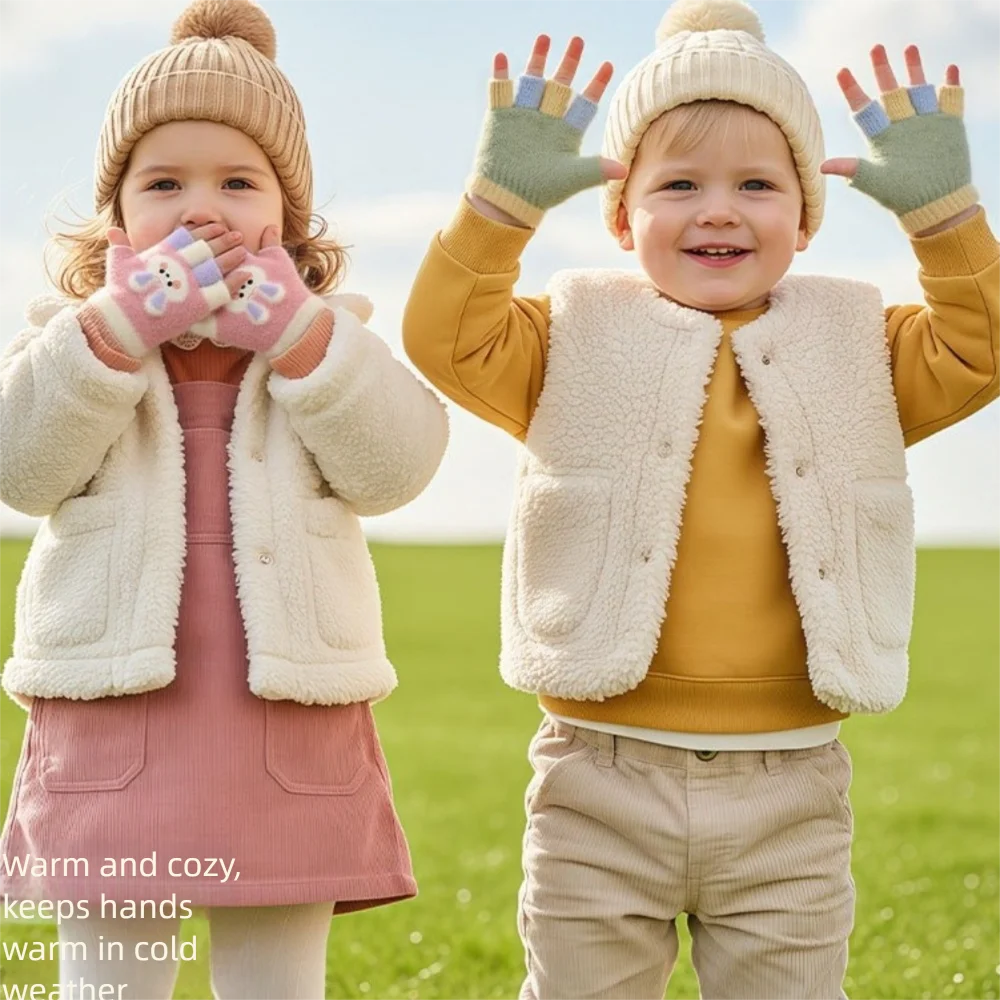 0-3 Years Old Cute Warm Winter Gloves Windproof Coldproof Children Mittens Soft Candy Color Knitted Gloves Outdoor