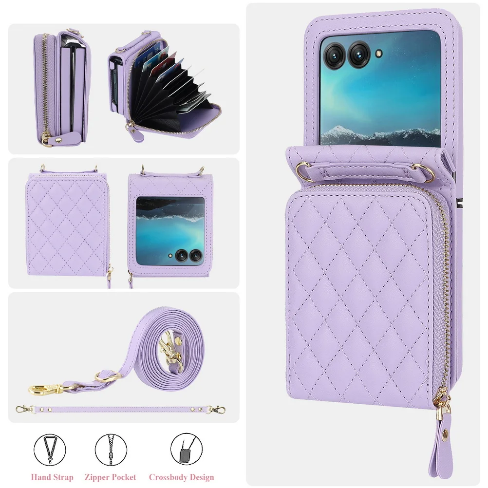 Foldable Multi-slot Wallet with Diagonal Lanyard Chain Case