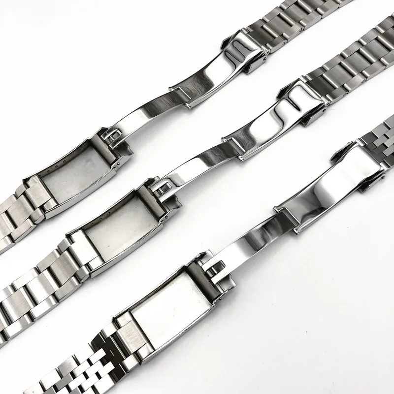 Stainless Steel Dive Watchband with Curved End & Folding Buckle, 19mm Strap