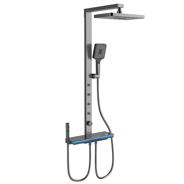 Shower Kit with Storage Shelf, Ambient Lighting, 5-Mode Showering Experience,Thermostatic Mixer,Gunmetal Shower Head Home Shower 1