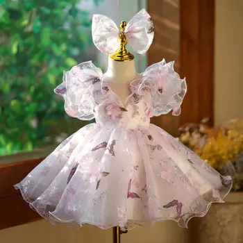 Children's Princess Evening Gown Fashionable Printed Ruffle Design Wedding Birthday Baptism Easter Eid Party Girls Dresses A2598 1