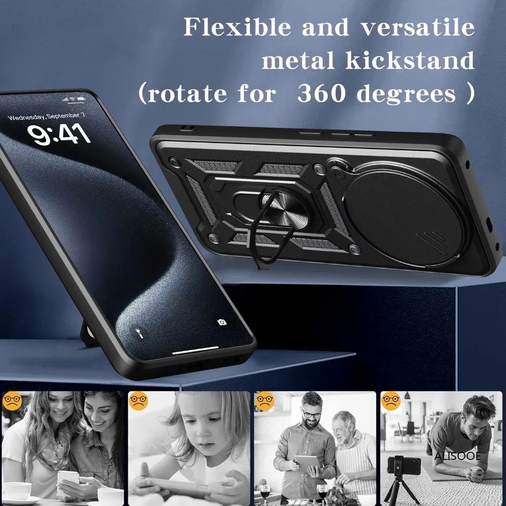 Armor Slide Camera Ring Stand Protective Case - Shockproof  Cover