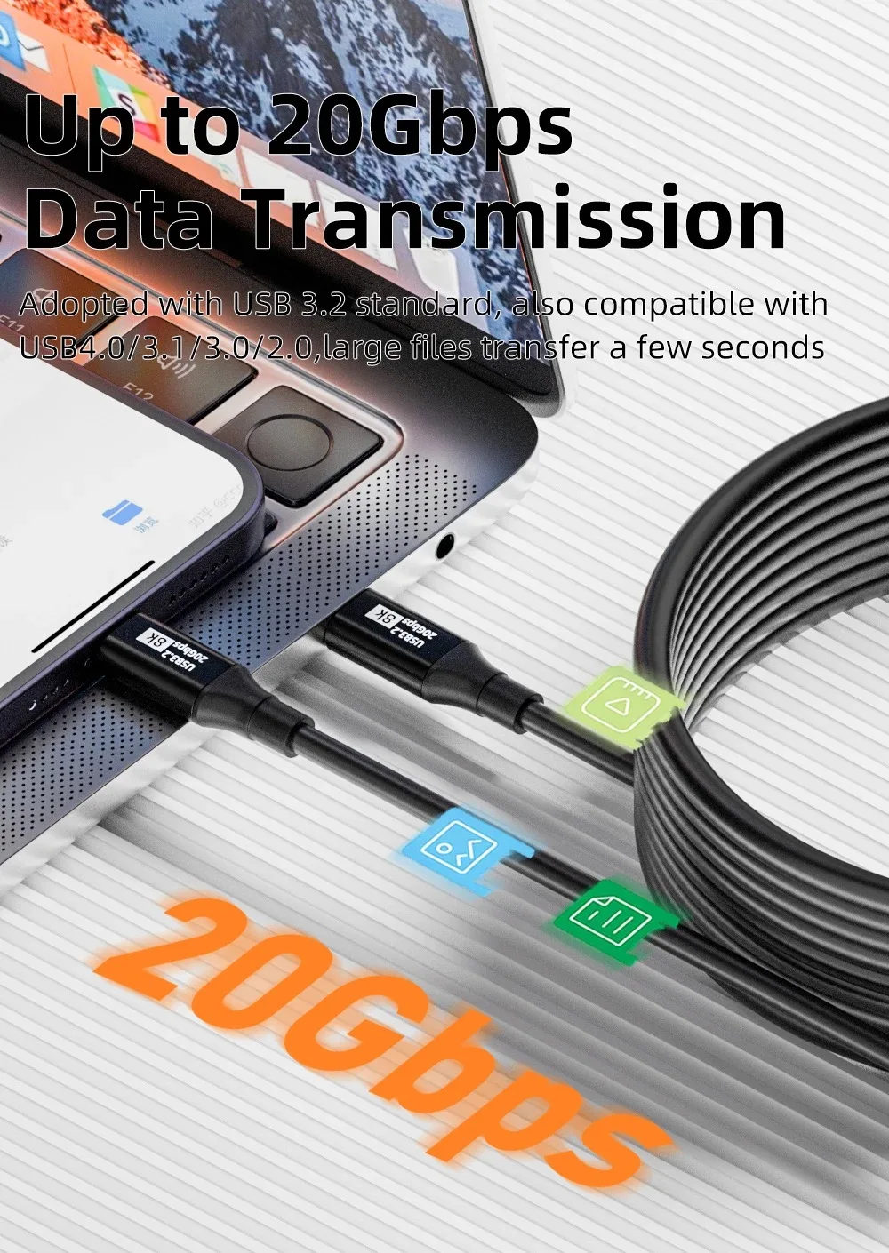 High-Speed 5M USB-C to USB-C Cable - 8K Video, 20Gbps Data Transfer, 100W Power Delivery