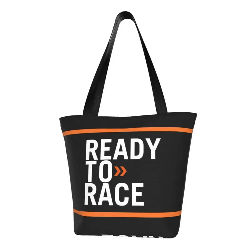 Ready To Race Groceries Shopping Bag Printed Canvas Shopper Tote Shoulder Bag Portable Racing Sport Motorcycle Rider Handbag