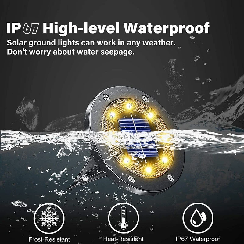 8 LED Solar lawn Lights Ground Outdoor 800Mah IP67 Waterproof Solar Garden Decoration Lamps Disk Pathway Yard Landscape Lighting