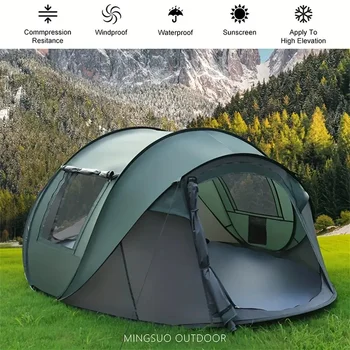 1- 6-person automatic pop-up camping tent, oval, suitable for all seasons, fiberglass and Oxford cloth, quick build 1