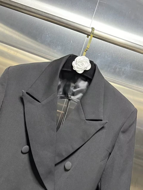 VGH Minimalist Patchwork Drawstring Solid Blazers For Women Notched Collar Long Sleeve Backless Hollow Out Blazer Female Style 5