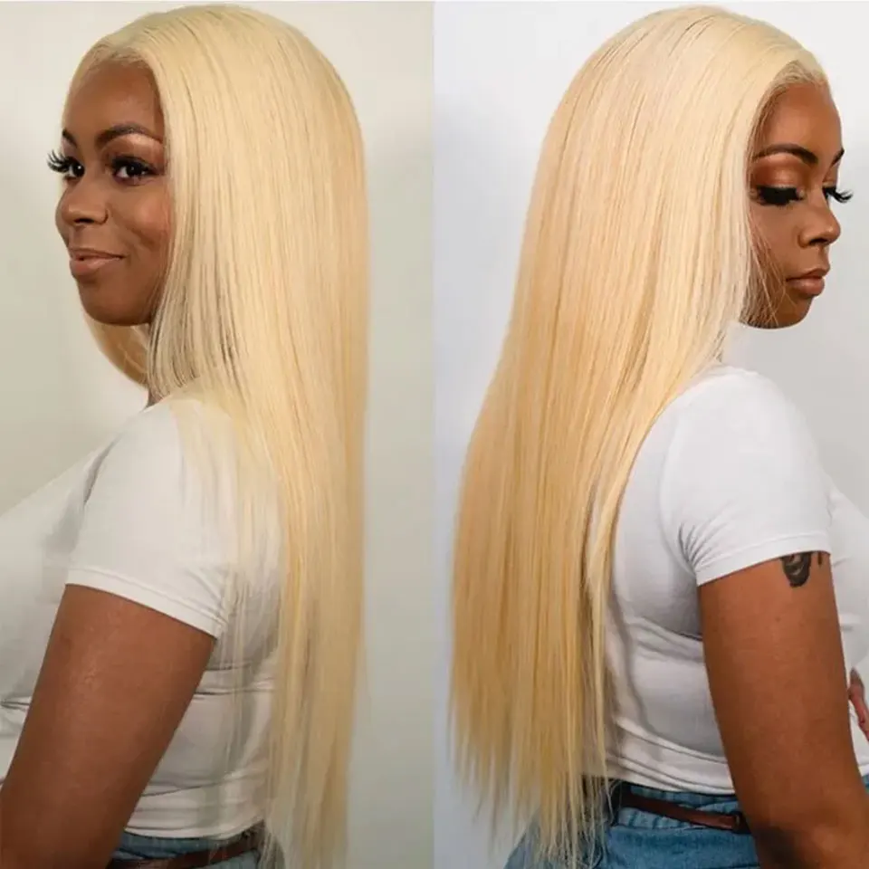 36 lange Zoll 13x4 gerade Spitze Front Perücke blonde HD transparente Frontal Perücken für Frauen vor gezupft Remy brasilia nischen Menschenhaar – Detail 7