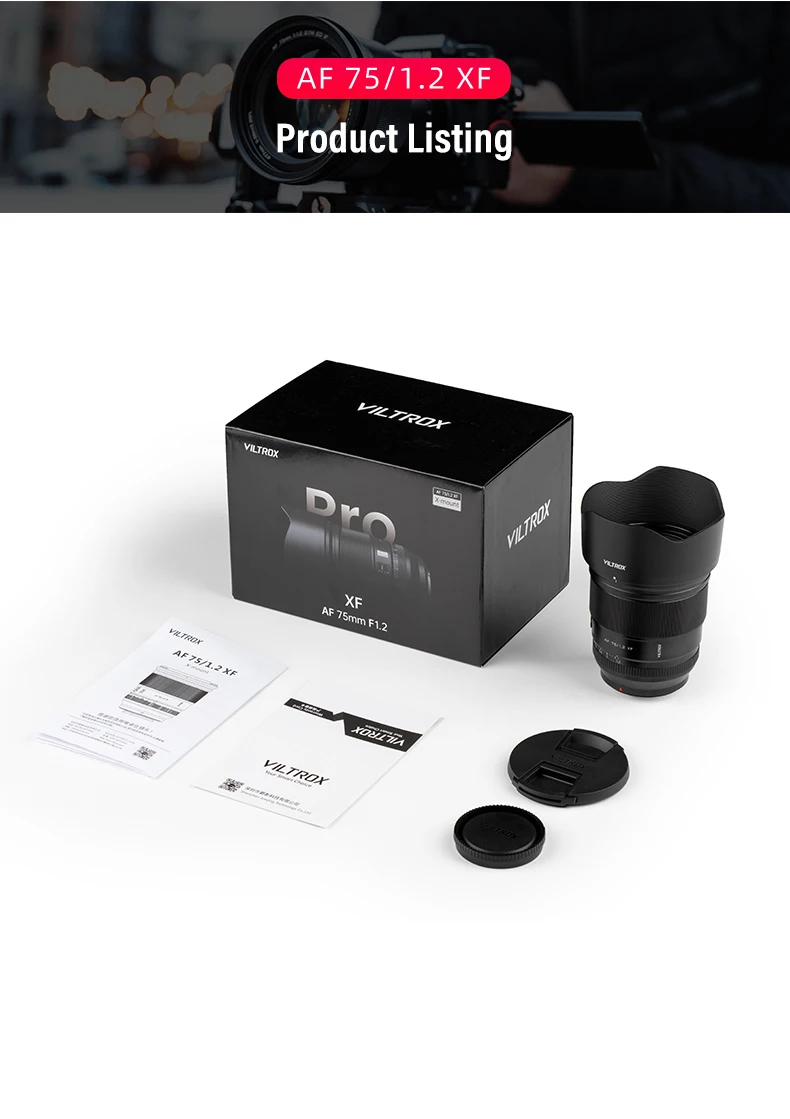VILTROX 75mm Auto Focus Large Aperture Portrait APS-C for Fujifilm XF Mount Came