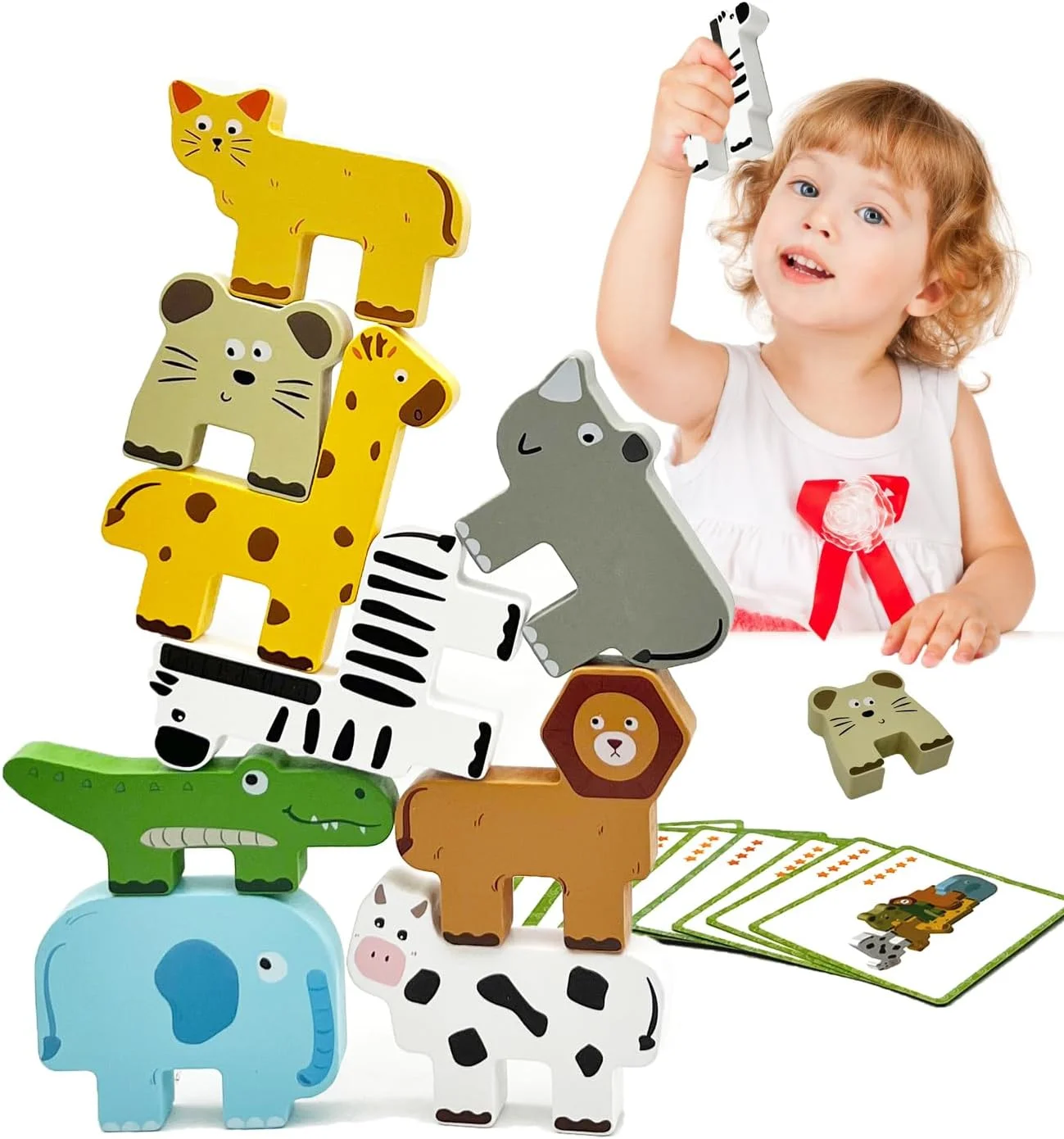 Wooden Animal Block Stacking Educational Puzzle Toy, Toddler Toys for Ages 1-3, Early Education Toys, Kids Toys
