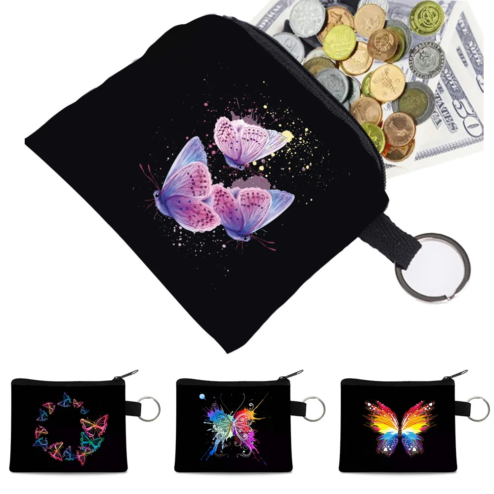

Unisex Canvas Coin Purse Butterfly Print Coin Bag Women Money Card Holder Wallet Zipper Tote Bag Key Storage Pouch Girl Handbags