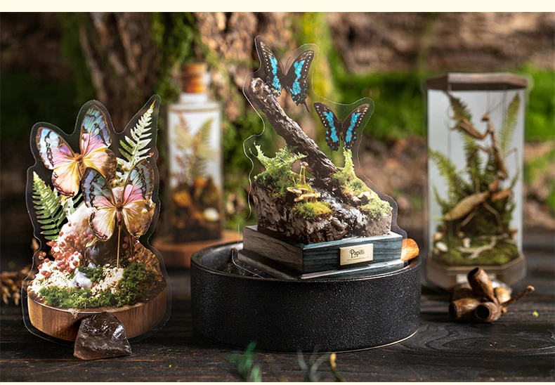 30 Stück große PET-Aufkleberbeutel mit Insekten- und Ökologie-Motiven für DIY-Scrapbooks, Handbücher und ästhetische Schreibwaren. – Detail 11