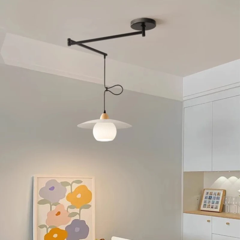 Ceiling Chandelier Long Pole Swing Arm Chandeliers Modern Adjustable Rotating Long Arm Lamp Be Shifted Folding Retractable Dining Table Chandelier
