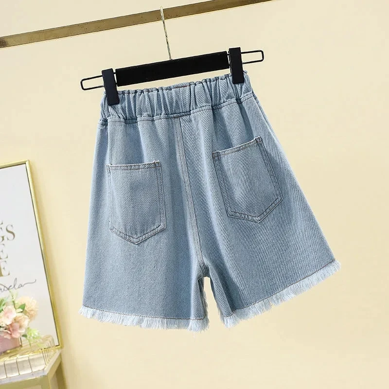 Plus Size Denim Shorts Women's Elastic High Waist Loose Casual Thin Wide Leg Pants Pantalones Cortos Ropa Mujer Fashion Clothes