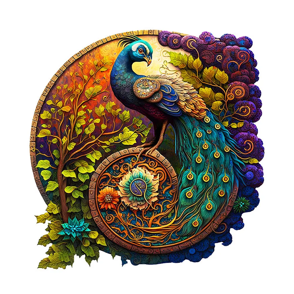 Peacock Disk Wooden Puzzle Personalized 3D Puzzle Adult Children's Gift Education Children's Toy Game