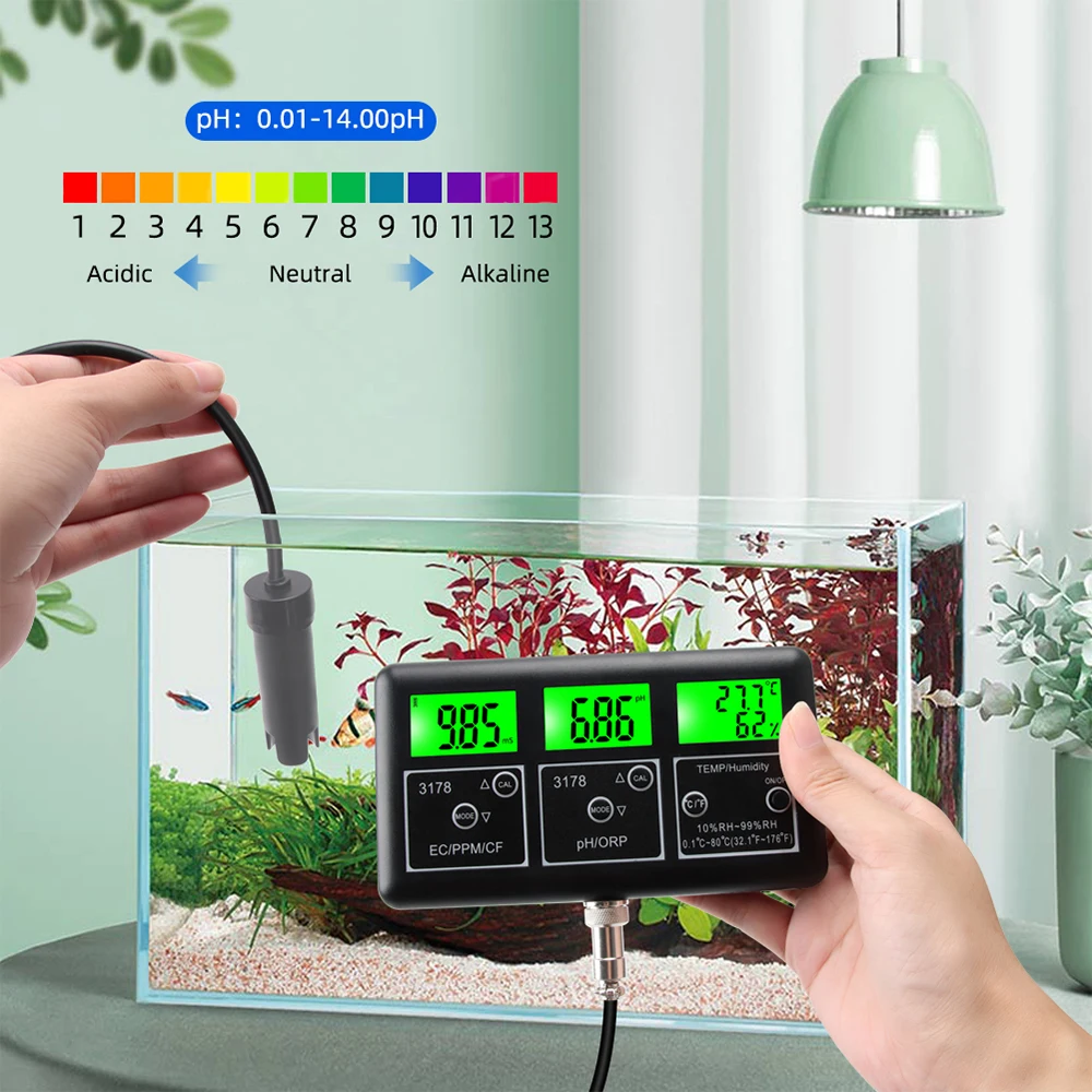 7 in 1 PH Meter for Water Digital Water Quality Tester EC/TDS/PH/CF/ORP/Temperature/Humidity Meter with RS485 Communication Modu
