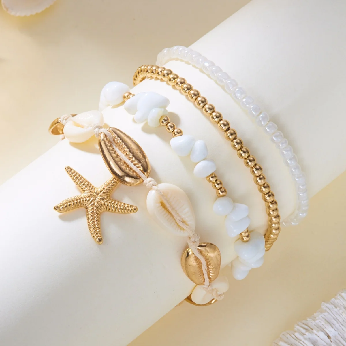 Keramik-Seestern-Fischschwanz-Reisperlen-Imitationsperlen-Fußkettchen für Damen und Herren, Muschel-Schildkröten-Kristallstein-Fußkette, Schmuck – Detail 27