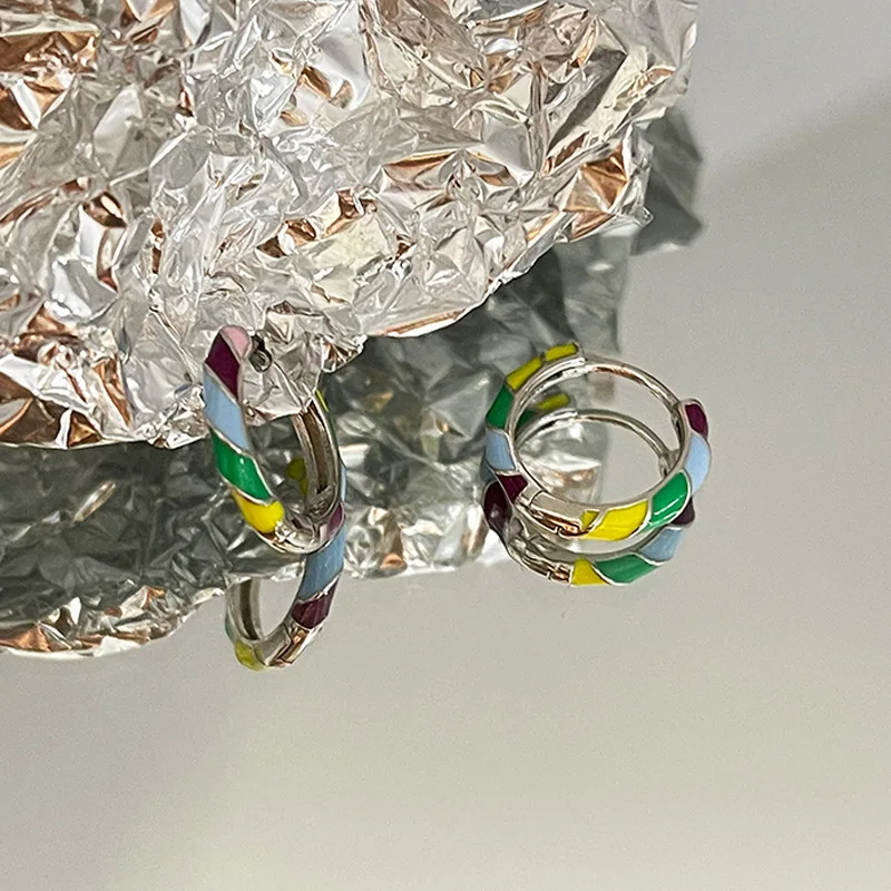 925 Sterling Silver Colorful Hoop Earrings For Women