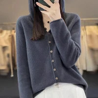 First Line 100% Merino Wool Knitted Cardigan Women's Autumn And Winter Hoodie Loose Sweater Fashionable Versatile Coat Top YC014 - Image 6