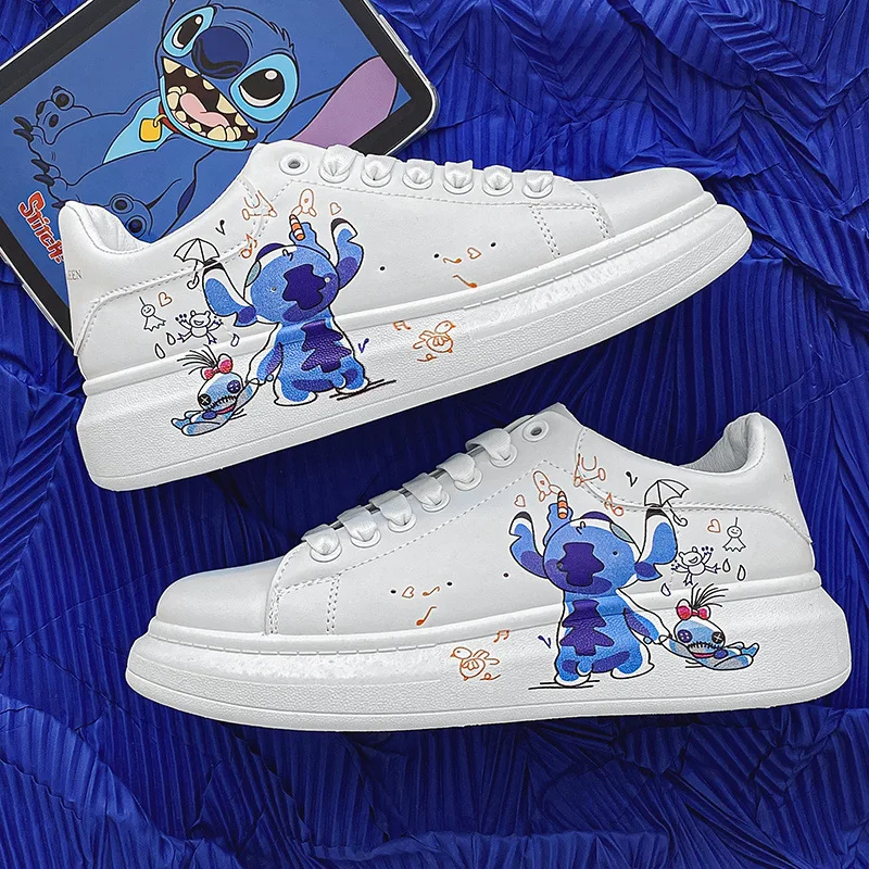 Disney Lilo & Stitch 3D Print Sport Shoes 2023 New Couple White Shoes Cartoon Tennis Shoes Fashion Casual Sneakers Size 35-40