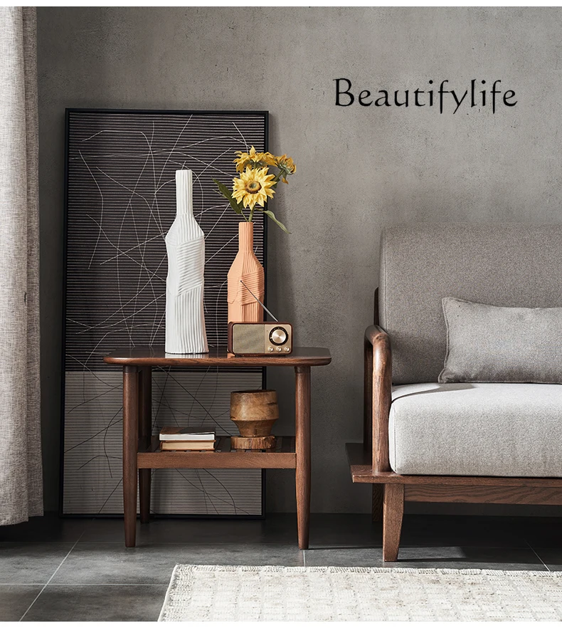 

Nordic Style Solid Wood Simplicity Double-Layer Side Table Small Square Table