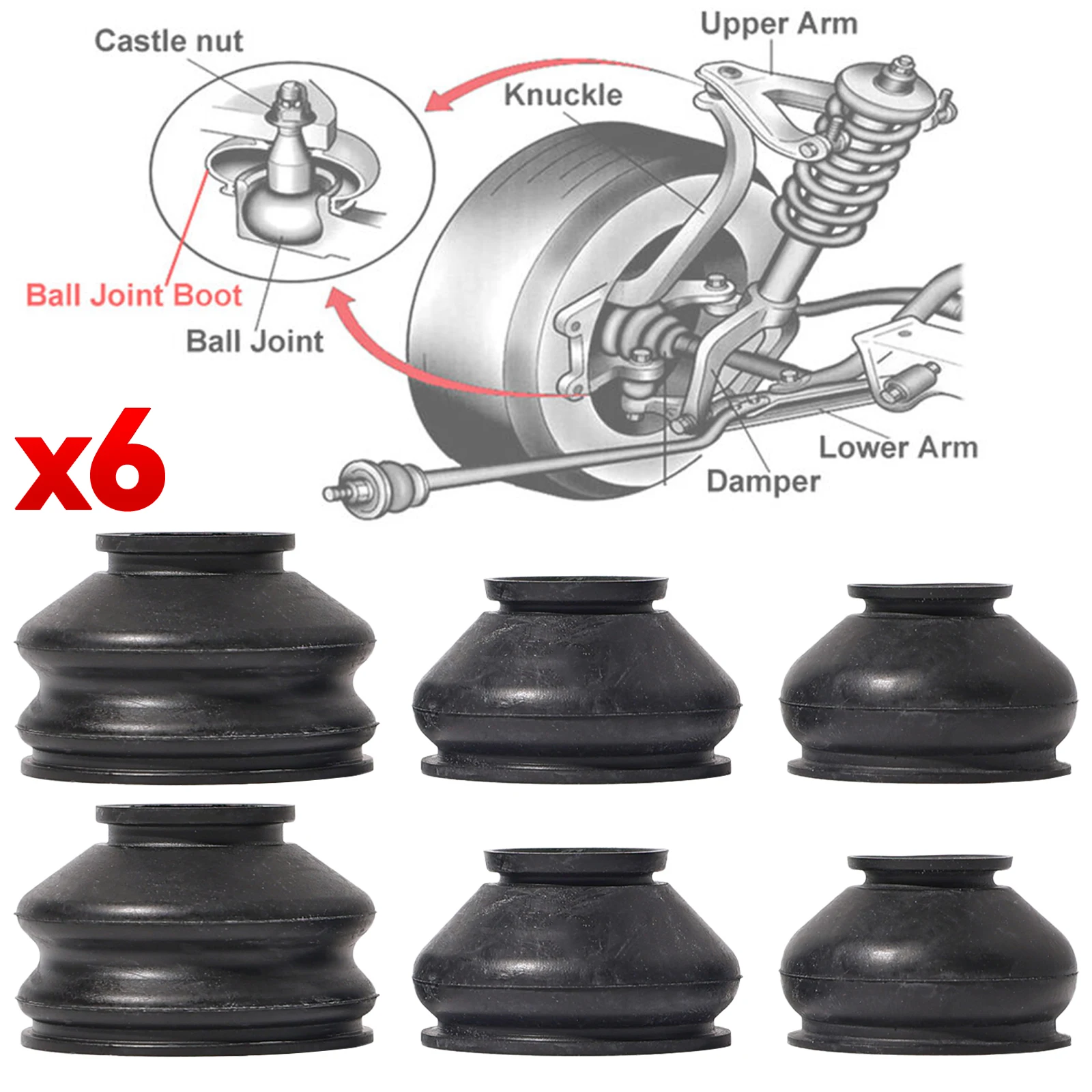 6x Universal Kugelgelenk Drehen Stangen Gummi Boot Staub Abdeckung Ersatz Control Arm Schutz Auto Suspension Lenkung Zubehör – Detail 2