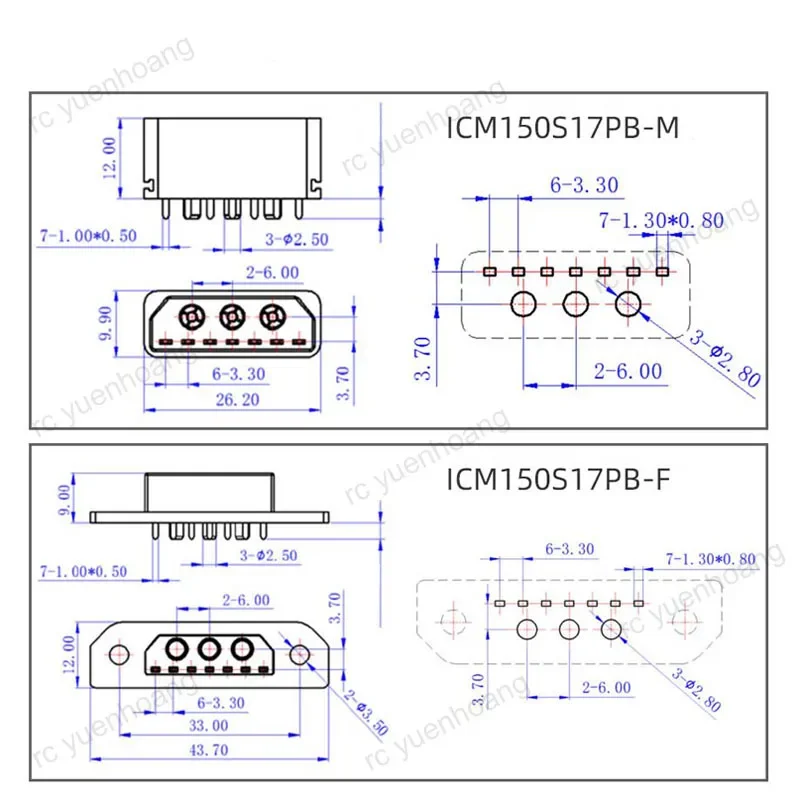 4PCS RC 항공기 Amass ICM150S17PB 20A 전원 공급 장치 배터리 플러그 금도금 남성 여성 총알 커넥터 DIY 연결 부품