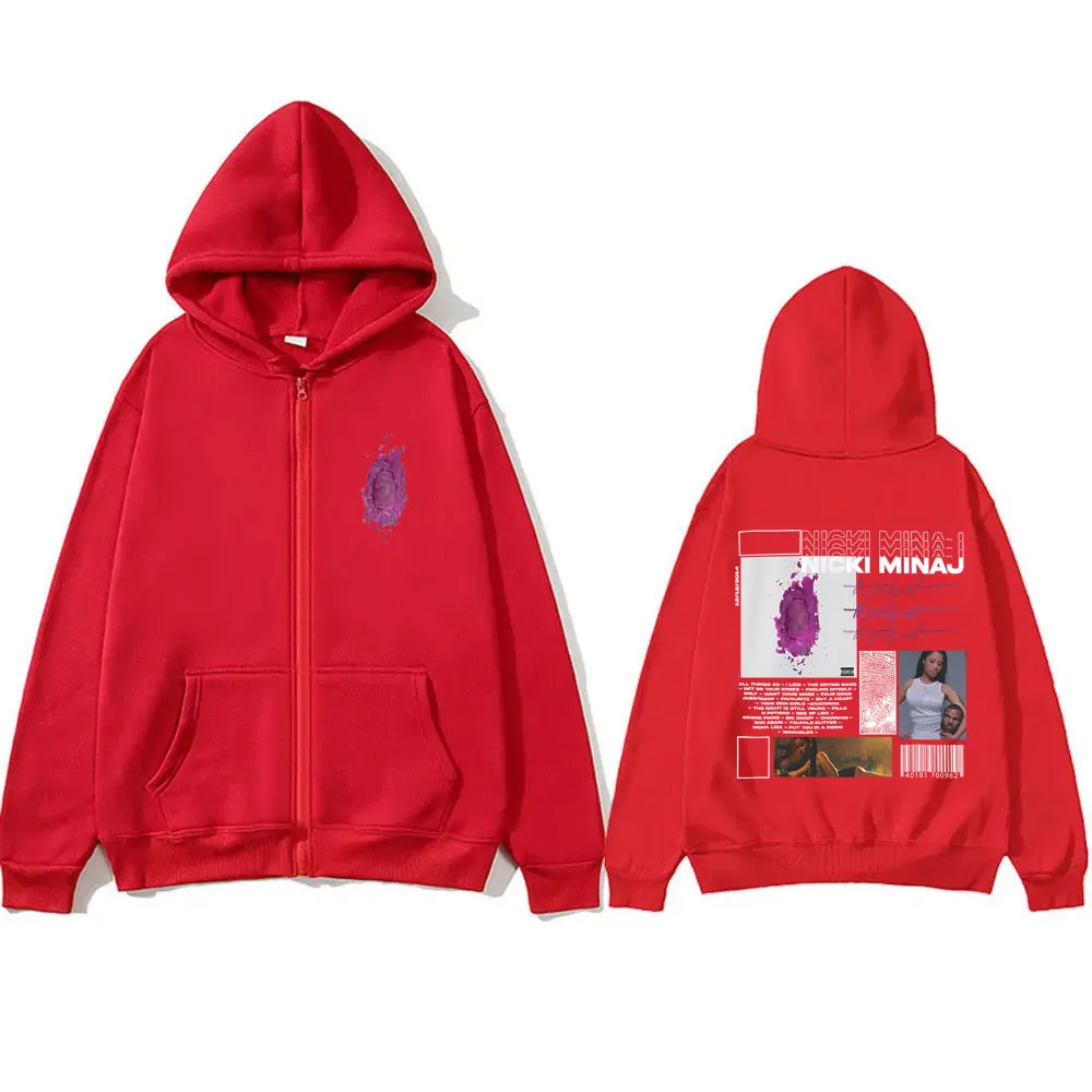 Rapper Nicki Minaj The Pinkprint Cover Print Zipper Hoodie Men Women Hip Hop Fashion Zip Up Hoodie Men's Oversized Zip Up Jacket