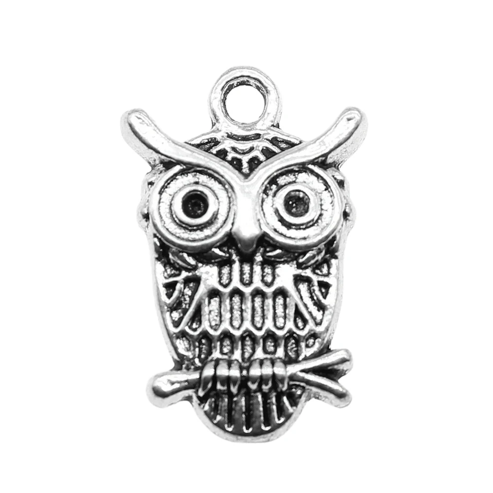 

10pcs/lot 15x23mm Owl Charms For Jewelry Making Antique Silver Color 0.59x0.91inch