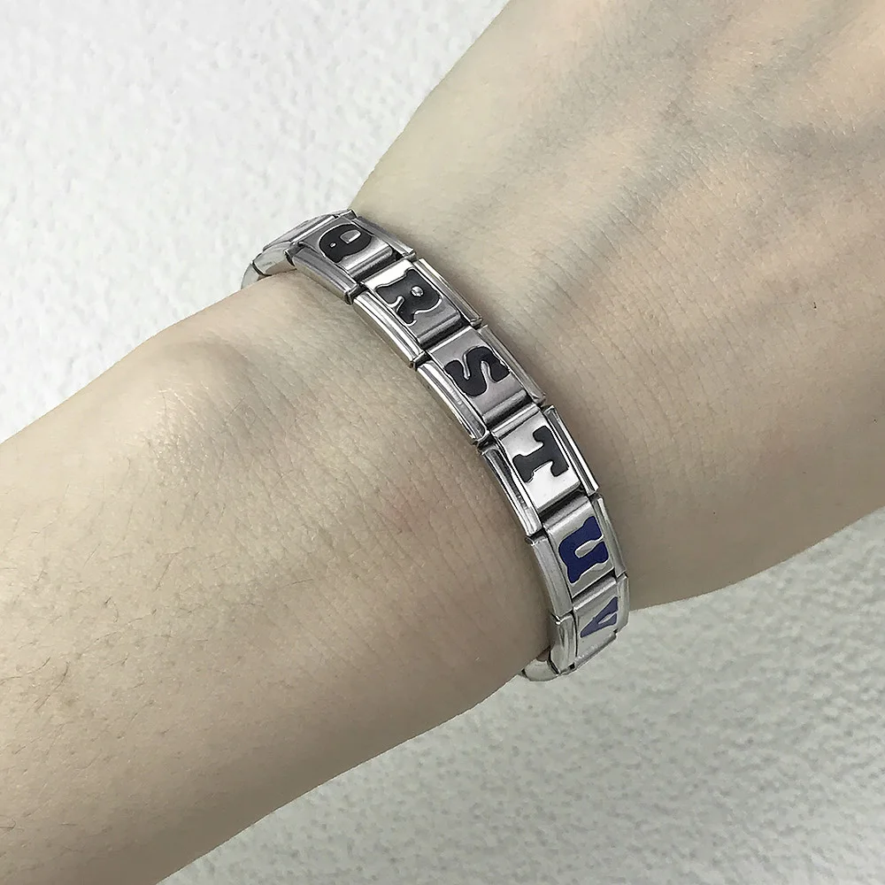 1 stück Trend Schwarz Farbe 26 Englisch A-Z Buchstaben Italienische Links Charm Fit 9mm Edelstahl Frauen Männer armband DIY Herstellung Von Schmuck – Detail 3