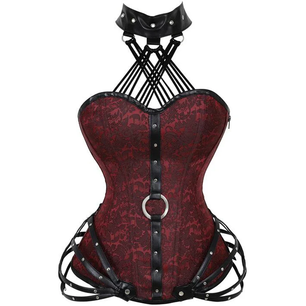 

Leather Steampunk Vintage Gothic Clothing Women Corsets Burlesque Clubwear Steel boned Overbust Corset Plus Size