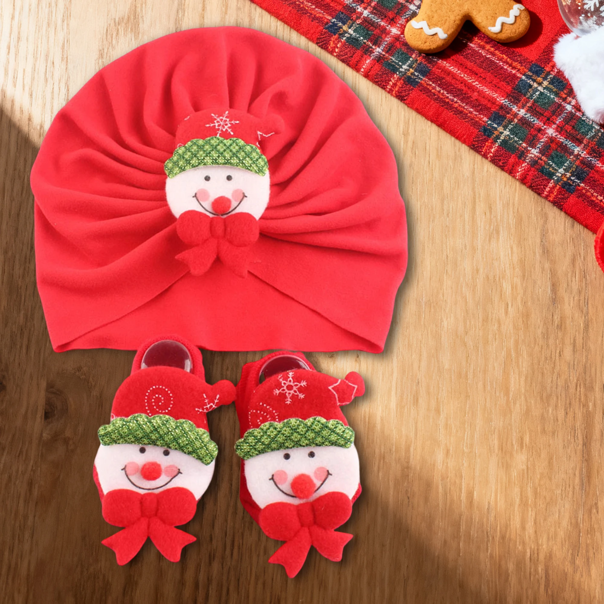 Cute Baby Headband and Booties Set Adorable Reindeer Christmas Theme Infant Turban Hat and Sock Combo for Stylish Babies