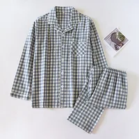 2026 New Japanese Spring and Autumn Couple Pajama Set 100% Cotton Men's and Women's Plaid Long Sleeve Two Piece Home Furnishing - Image 5