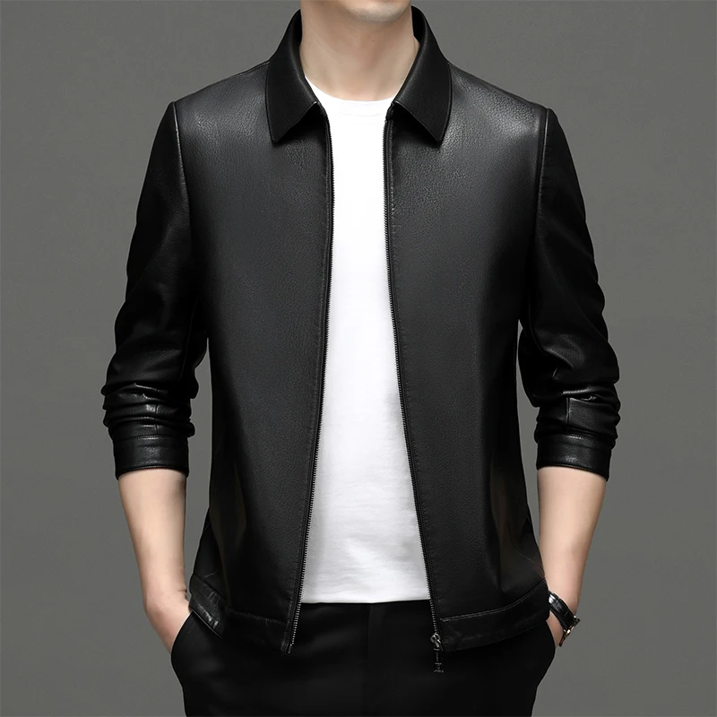 Autumn And Winter Men's Genuine Leather Lapel Jacket With Thick And Thin Options For Fashion Slim Fit Sheepskin Top men leather jacket