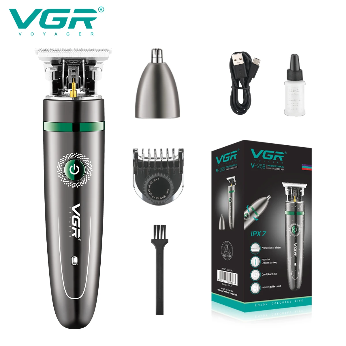 vgr-cortadora-de-pelo-profesional-maquina-para-cortar-cabello-impermeable-recargable-para-barba-ajuste-de-dos-velocidades-v-258