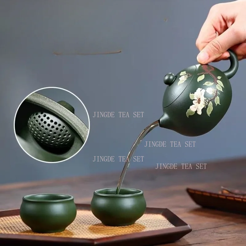 180ml Yixing purple clay teapot handmade raw ore green clay Xishi teapot household kung fu tea set