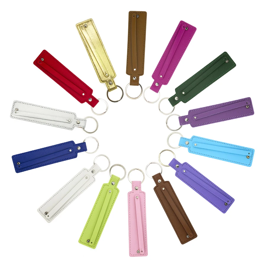 

Wholesales 100p Key Chain Ring Mixed Color PU Leather With8mm SmallBelt Through 8mm Slide Charms Letters Numbers Women Kids Gift