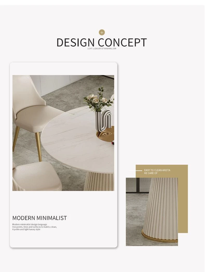 Description Picture 4 of itemModern Simple Luxury Dining Table Rock Slab Round Kitchen Table Household Marble Dining Table And Chair Combination Furniture