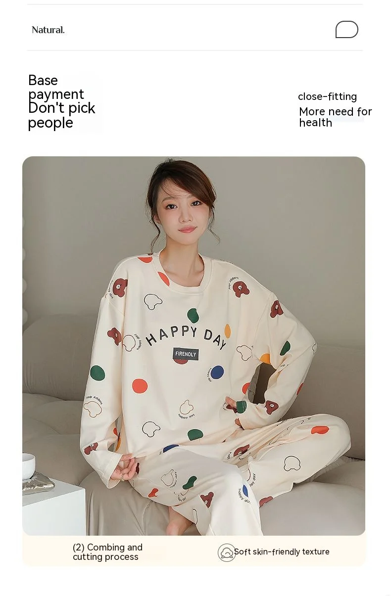 Plus Size Neu mit Brustpolster Frühling Langarm Lose Zuhause Lässig Tragbar Bequem Stilvoll Trendy Ins Niedlicher Damenpyjama – Detail 12