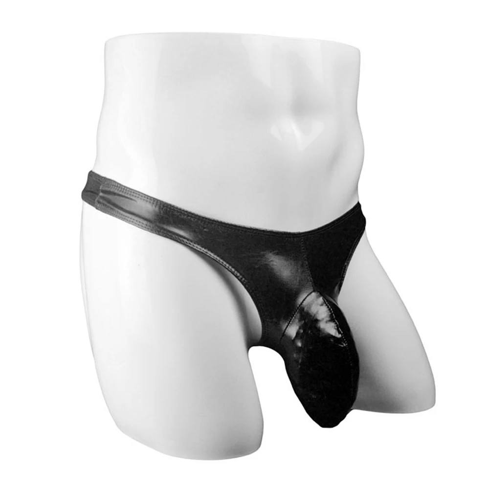 

Men's Bulge Pouch Thong Briefs Faux Leather T-Back Wet Look Underwear Man Panties Clubwear Intimates Lingerie