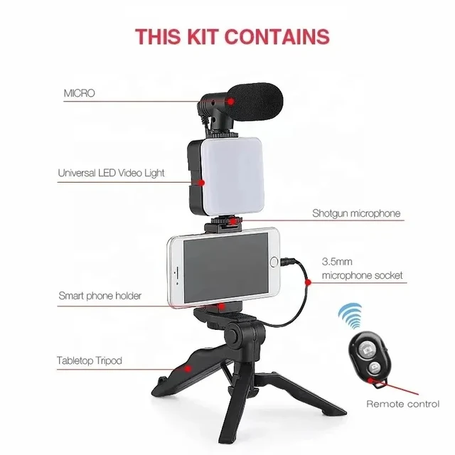 COOL DIER Smartphone Vlogging Kit With Tripod Phone Holder Mini Mic LED Fill Light Starter For TikTok Live Stream Video YouTube 6
