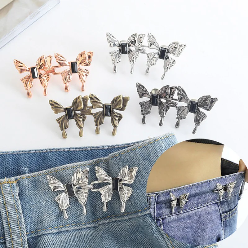 Lot De 6 Pinces à Bouton Papillon Pour Pantalon - Serre-taille Réglable Et Amovible - Argent, Or, Gris, Cuivre - Pour Jeans, Jupes Larges