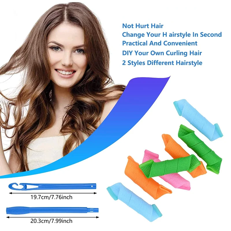 12pcs Heatless Hair Curlers Magic Wave Formers Spiral Hair Rollers Wavy Curlers Women Hairstyle Roller Styling Tools hair styling tool hair curling tools