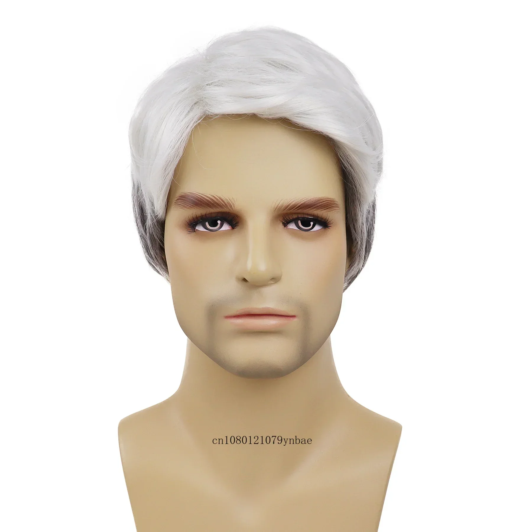 Blanche Wigs for Old Men Synthetic Short Haircuts White Mix Grey Wig with Beard Moustache Cosplay Costume Elderly Grandpa Wig