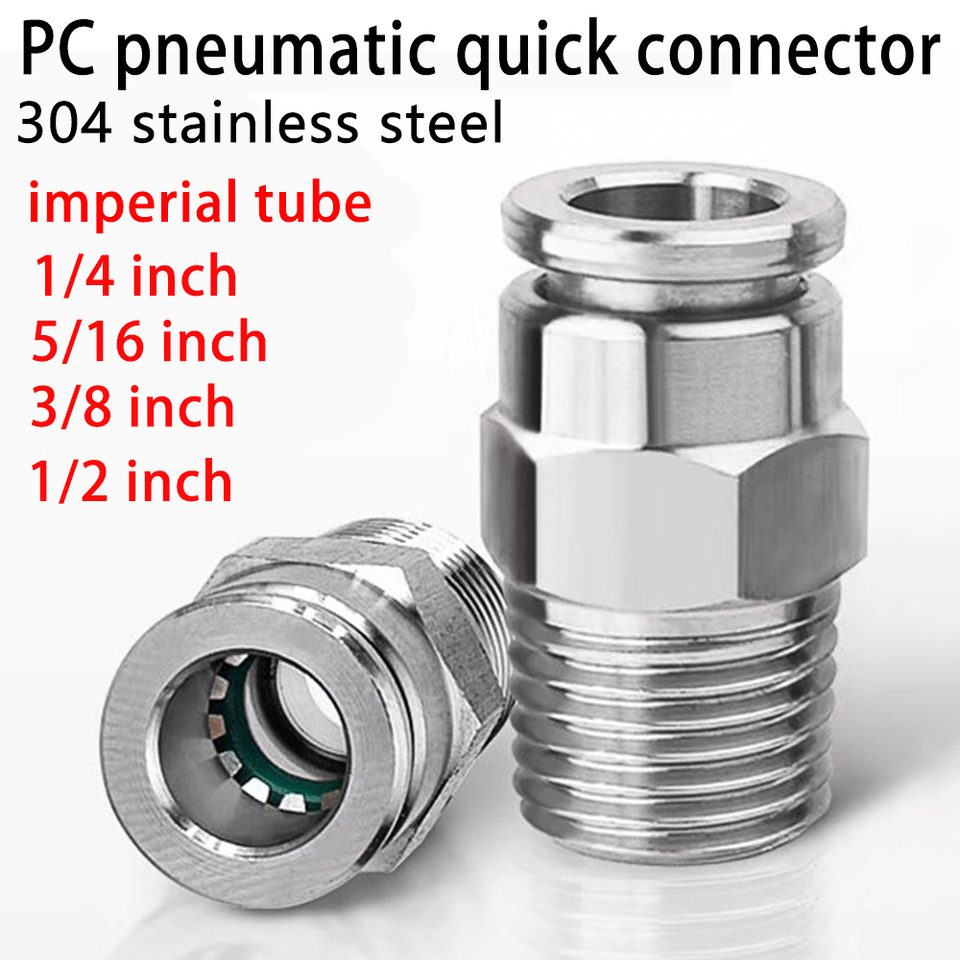 PC 304 Stainless Steel Compressor Pneumatic Quick Coupling for 1/4 5/16 3/8 1/2 Inch Tube Hose 6.35 9.53mm Male PT1/8 1/4 3/8