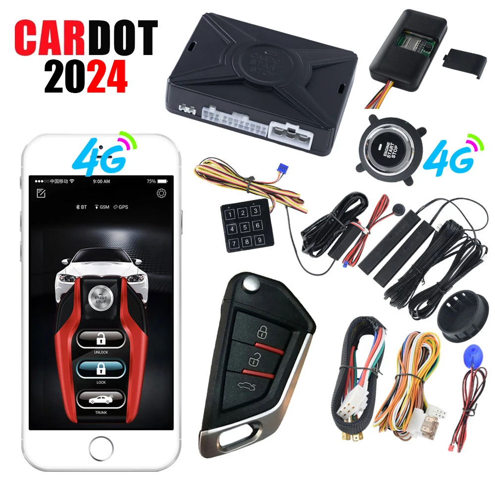 

CARDOT 4g Remote Engine Start Stop Cell Phone Start Passive Keyless Entry Gps Tracker Online Locator Car Alarm