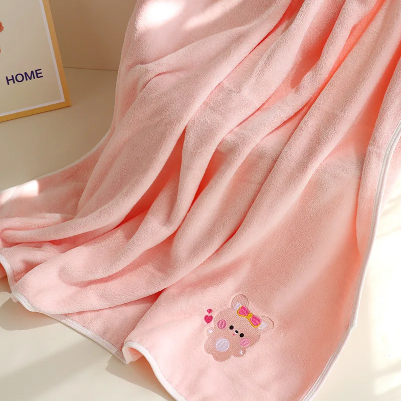 Baby Bath Towel Infant Swaddle Blanket Wrap Kids Cute Animal Embroidered Fleece Blanket Children's Soft Bathrobe Kids Blanket - 4