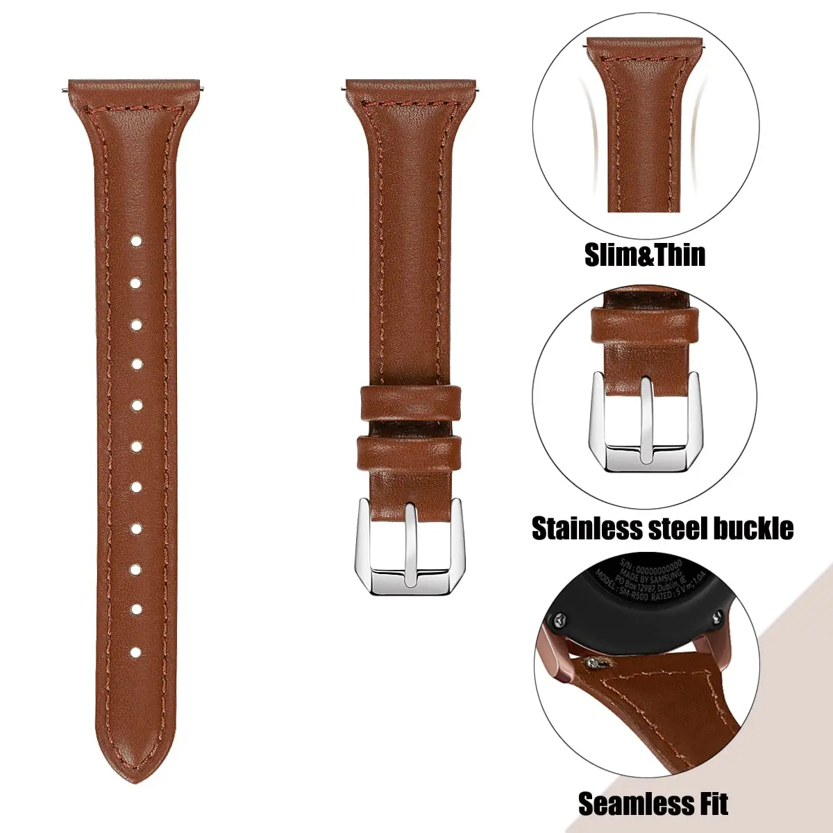 Luxurious Slim Leather Watch Strap - Elegant 20/22mm Bracelet Band